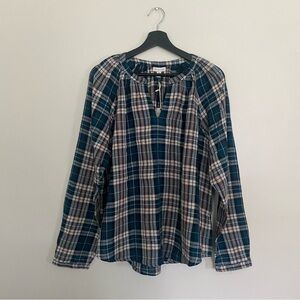 Garnet Hill Blue and White Plaid Top